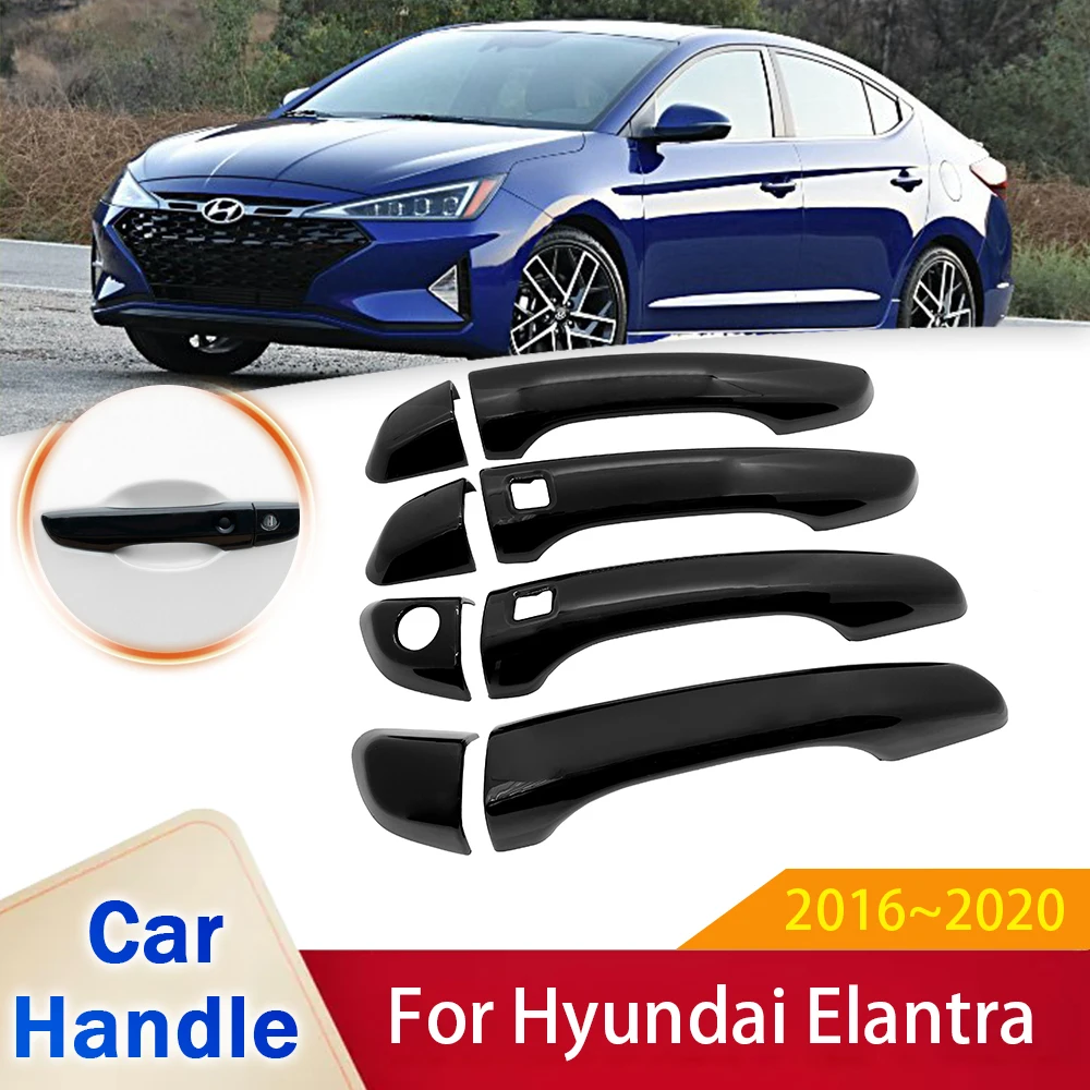 

for Hyundai Elantra 6 AD 2016 2017 2018 2019 2020 Gloss Black Smart Door Handle Cover Stickers Car Exterior Decorate Accessories