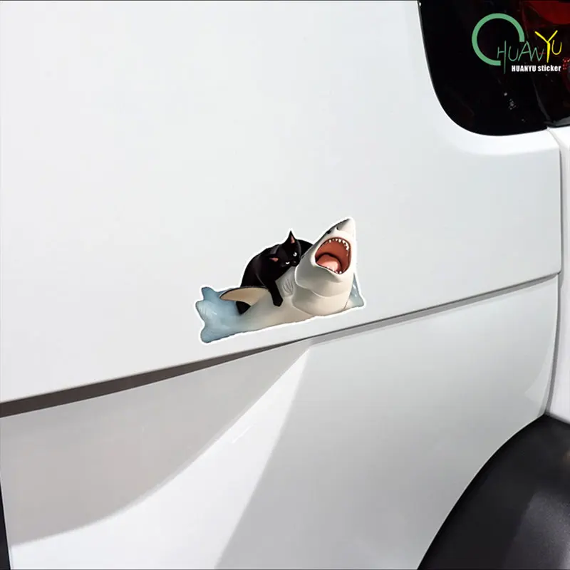 RETLPER Reflective Sticker Black Cat Suppressing Shark Funny Pet Emoji Car Motorcycle Waterproof Decal view 3