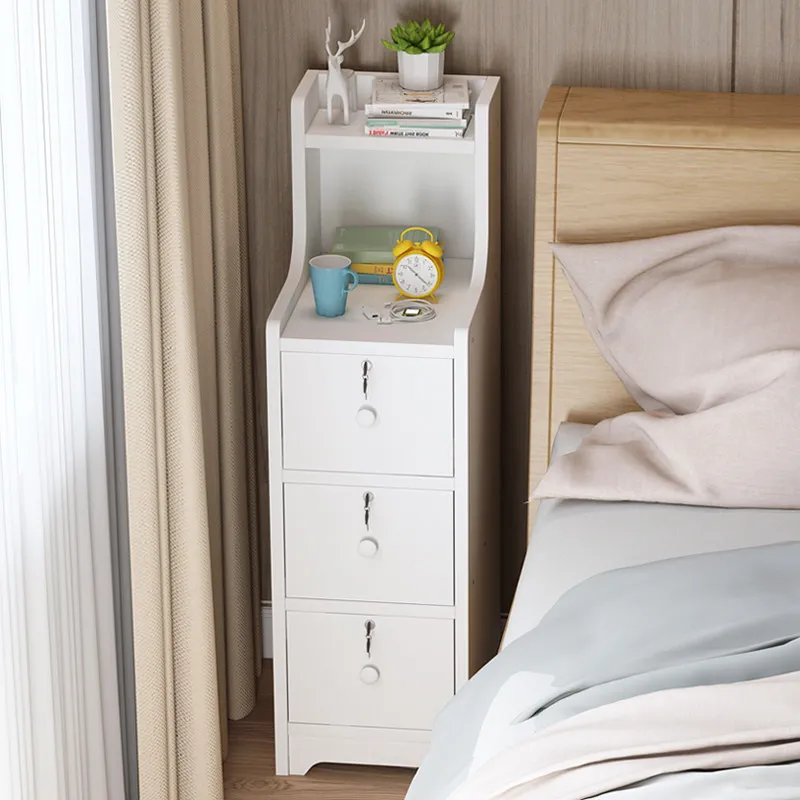 Super narrow bedside table 20/25 clip storage cabinet modern simple mini bedroom with lock bedside table small