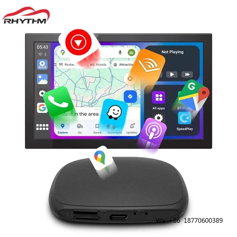 Rhythm Upgrade Wireless CarPlay Adapter 8G+128G USB GPS Navigation Vehicle Screen with Android 13 System AI Box