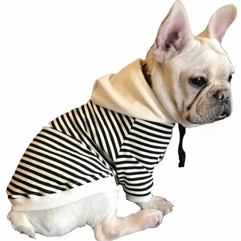 Pet Dog Casual Hooded Sweatshirt Cotton Striped T-shirt Teddy Dog Bulldog Cat Hoodies Clothes Pet Supplies