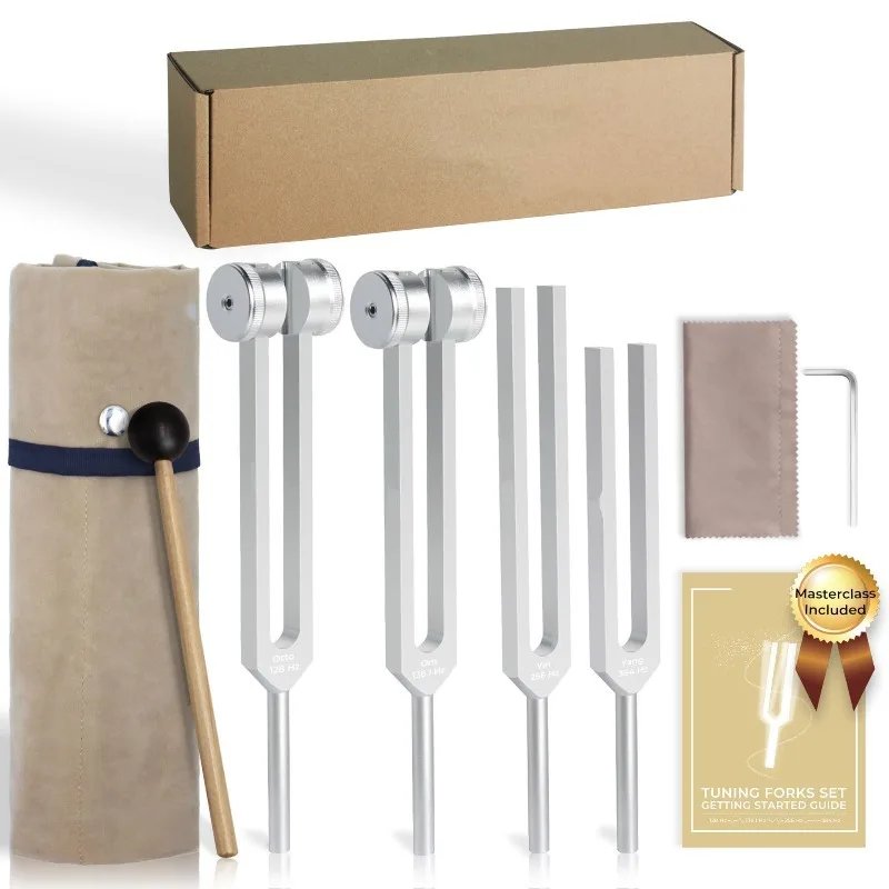 128/136.1/256/384Hz Tuning Fork 4 Piece Set Meditation Tuning Fork Set Outdoor Sound Healing Portable Percussion Instruments
