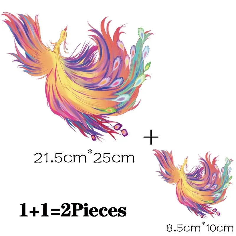 2PCS/Lot Phoenix Bird Iron On Iron On Ironing Thermo Adhesive Fusible Patches Heat Thermal Transfer T Shirt Stickers For Clothes DIY