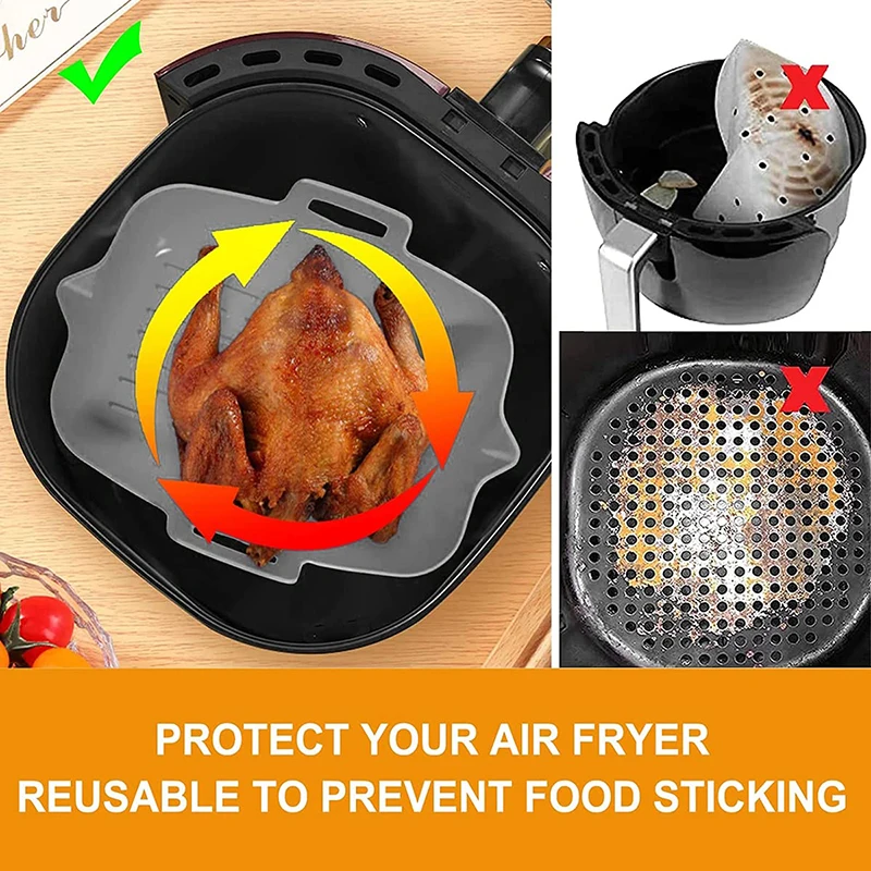 Rectangle Silicone Air Fryer Basket Pot Liner for Ninja Dual Airfryer Reusable Grill Baking Mold Tray Kitchen Accessories