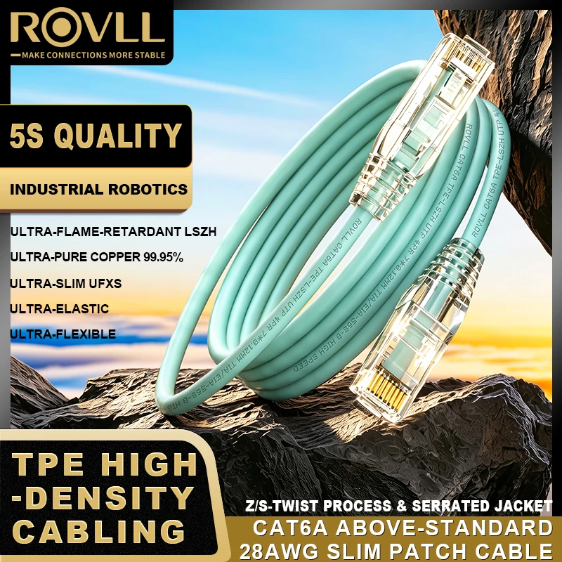 ROVLL CAT6A Ethernetkabel 10Gbps 500MHz 28AWG 3.8mm Ultraslanke UTP RJ45 LAN Netwerkkabel voor Router Switch Modem PC