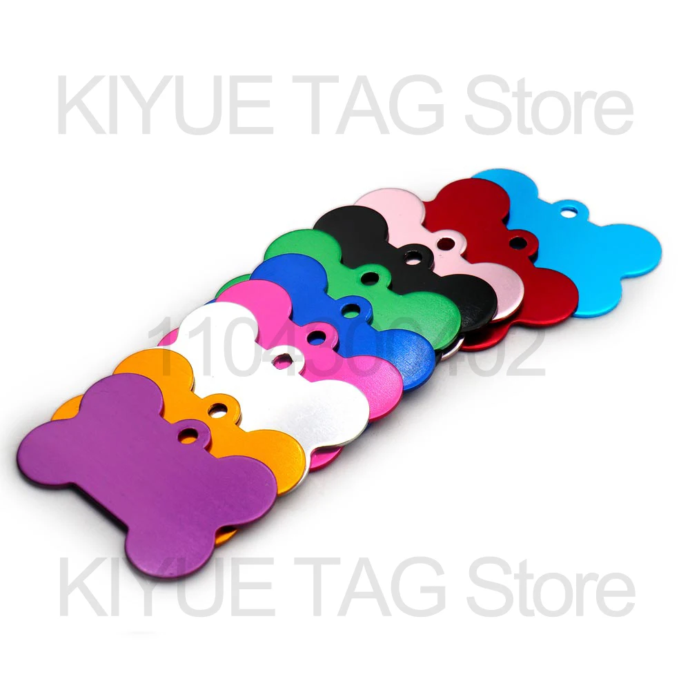Wholesale 100Pcs Pet Dog ID Tag Bone Shape Aluminium Puppy Cat Collar Accessories Customized DIY Engraving Name Necklace Jewelry