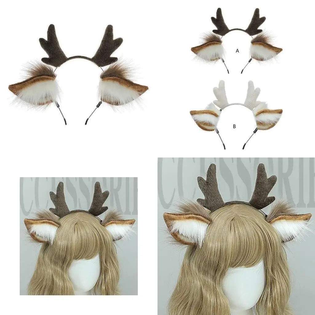 

652F Reindeers Ears Antlers Headbands Festives Unisex Hair Hoop Adjustable Headgear