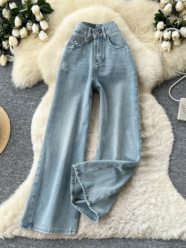 

Ретро джинсы с высокой талией, свободного кроя, с вышивкой, широкие штанины, женские повседневные весенние брюки, стройнящие, длинные