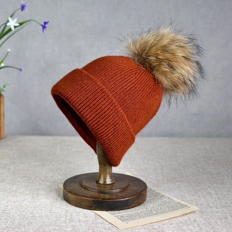 Hot selling autumn and winter parent-child woolen hats raccoon fur balls warm sleeves knitted hats trendy