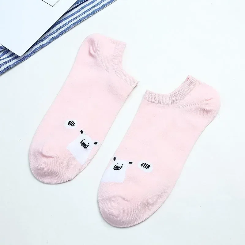 Fashion Short Ankle Socks Women Summer Bear Boat Socks Animal Cartoon Cute Kawaii Socks Cotton Breathable Spring Harajuku