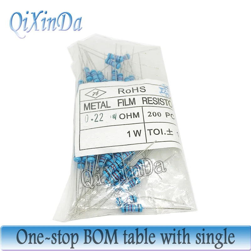 200PCS 1W Metal film resistor 1R-10M 1%  0.1R 0.5R 1R 10R 22R 100R 1K 4.7K 10K 27K 62K 150K 620K 1M 330 470 1K8 9.1K 330 ohm