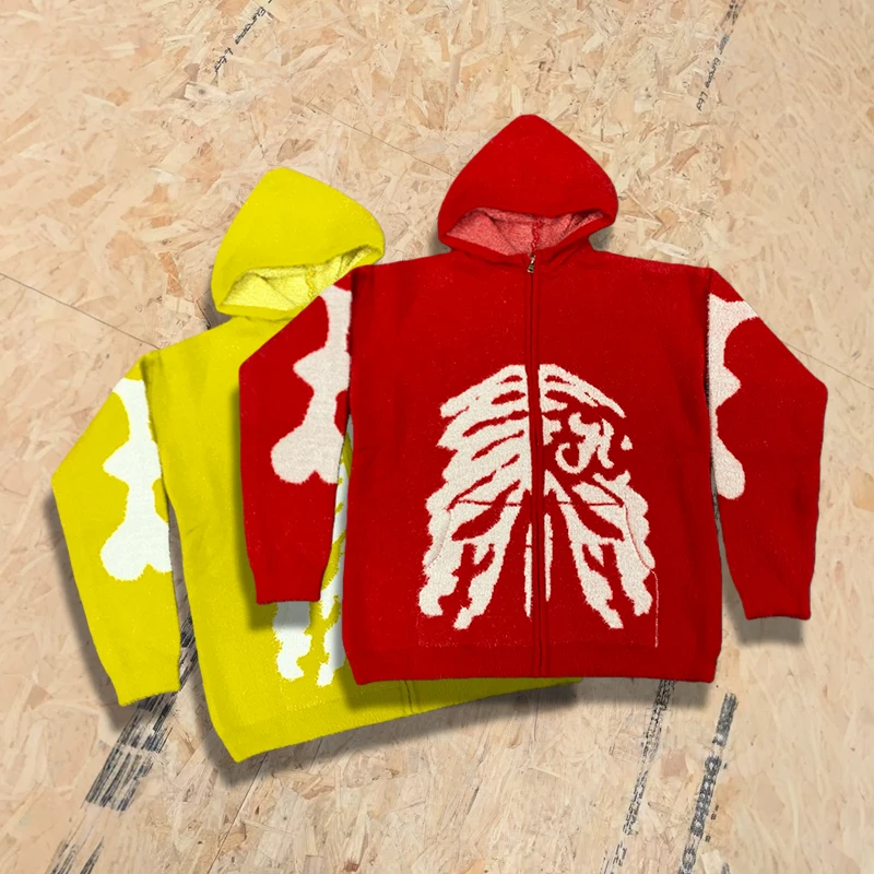 

High Street Skeleton жаккардовый вязаный кардиган с капюшоном пальто на Хэллоуин для мужчин и женщин осень-зима модная уличная одежда