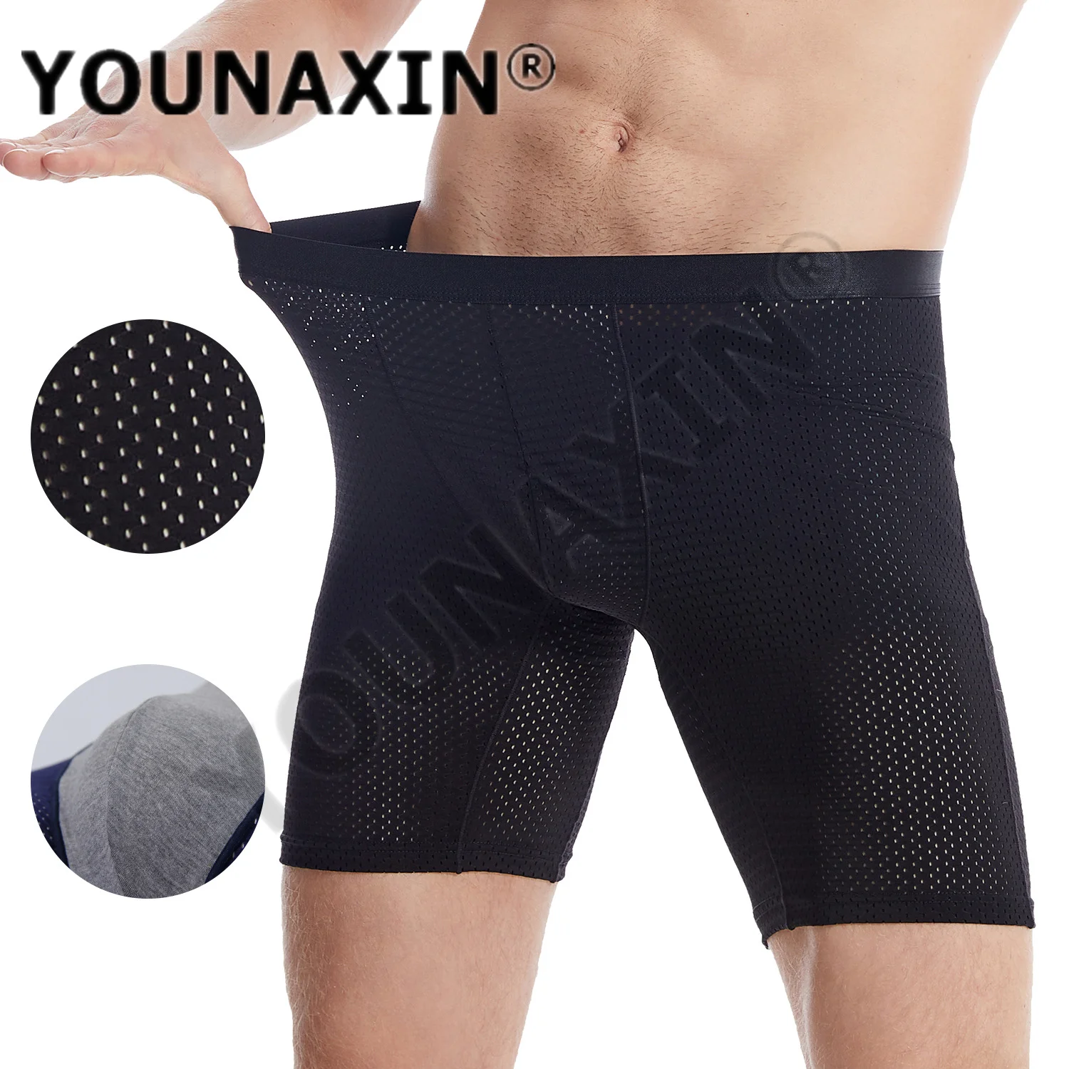 3 Pcs Men Long Leg Undies Ice Silk Underwear Boxers Briefs Mesh Shorts Big Size Panties Underpants Knickers Quick Dry 5XL 6XL