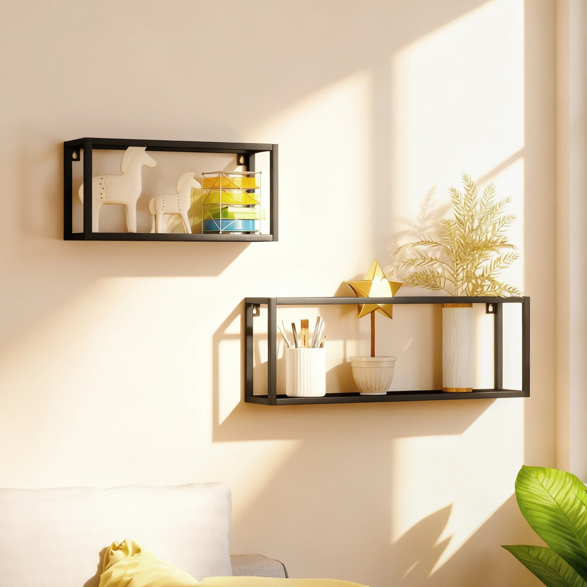 HOMCOM Wandplank 2-delige set stalen zwevende plank wandplank keukenplank woonkamer zwart