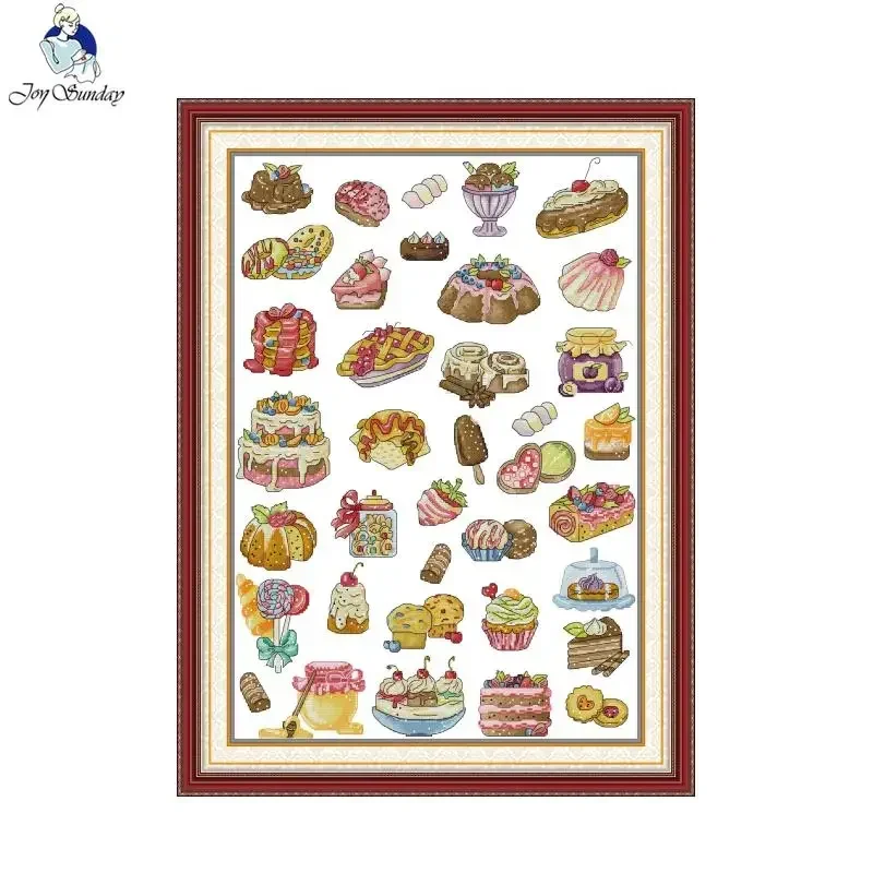 

Joy Sunday Cross Stitch Kit Love Of Desserts Pattern Aida 16/14CT Counted Fabric Art Crafts DIY Hand Embroidery Set HD Printing