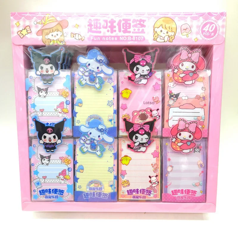 40pcs Sanrio Fun Note Pad Anime Cartoon Kuromi Melody Student Portable Color Page Message Paper Note Stationery Gift Wholesale