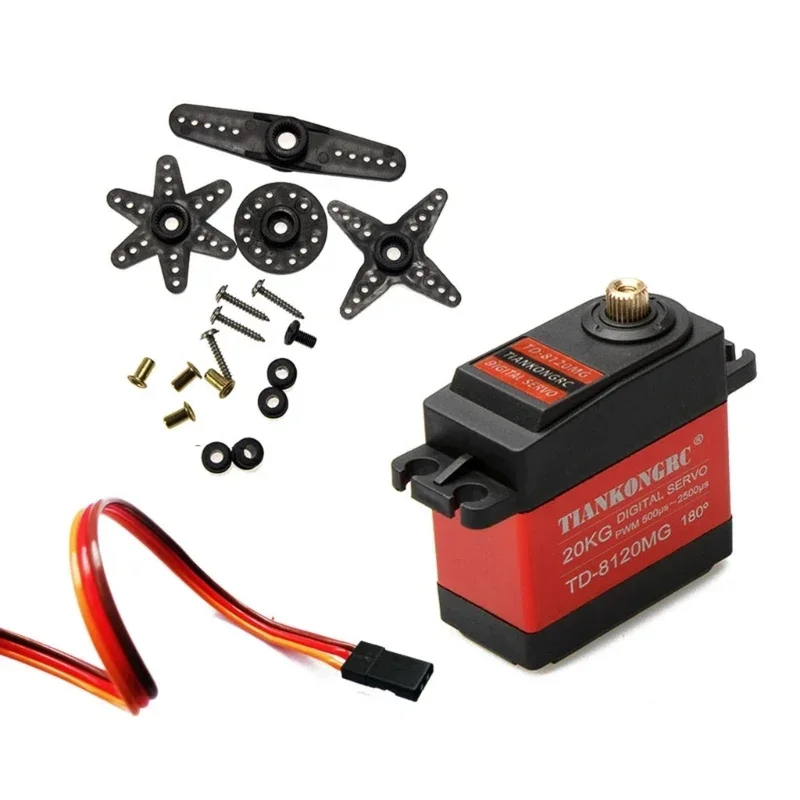 

TD-8120MG Waterproof 20KG Servos 180 Degree Large Torque Digital Coreless Servo Metal Gears 25T Arm For RC Car Model