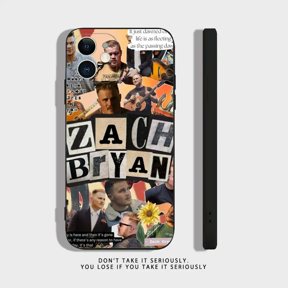 حافظة هاتف Singer Z-Zach Bryan لهاتف iPhone 16,15,14,13,12,11,Pro,X,XS,Max,XR,Plus,Mini Soft Silicone Black مقاومة للصدمات من مادة TPU