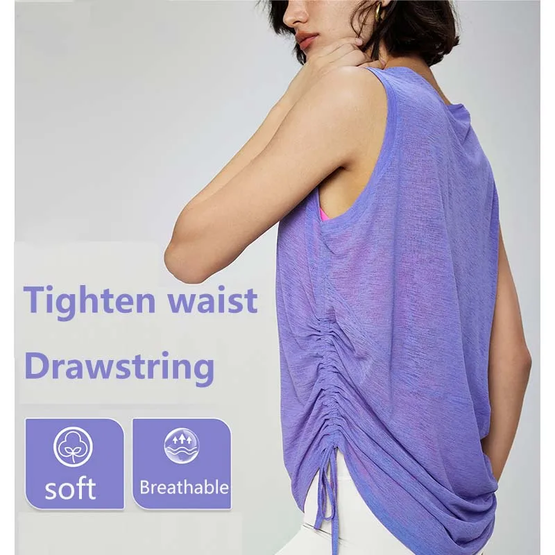 

Женский летний топ для йоги, дышащая свободная спортивная рубашка без рукавов, накидка для йоги с круглым вырезом и завязками для занятий спортом и тренажерным залом