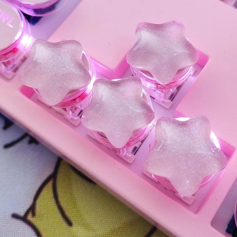 4PCS Cute Star Keycaps Translucent Beautiful Girl Personalized Gift Key Cap for Mechanical Keyboard Accessories
