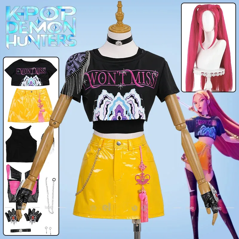 

Лили 123Аниме Охотники Демонов Мира Косплей Костюм Парик Футболка Юбка Серьги Чехлы Для Ног Шеи Полный Комплект Для Женщин Девочек K-pop H