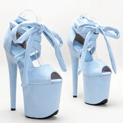 Leecabe 20Cm/8Inch Suede Bovenste Teen Open Strap Tie Fashion Sexy Lady Platform Hoge Hak Sandalen Pole dansschoenen