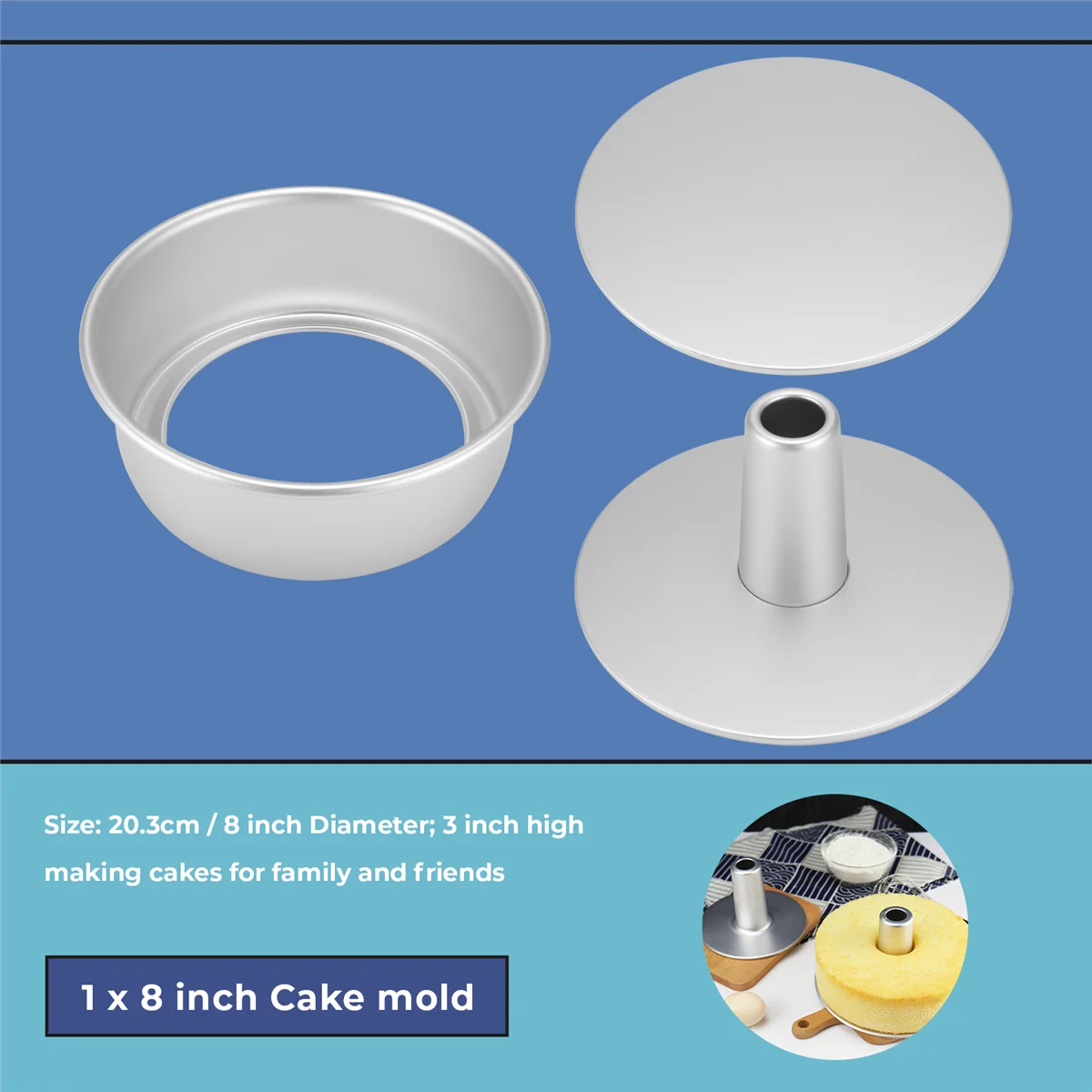 

ABKM 8 Inch Aluminum Alloy Round Chiffon Cake Pan Removable Bottom Hollow Chimney Cake Mold Diy Baking Cake Tools