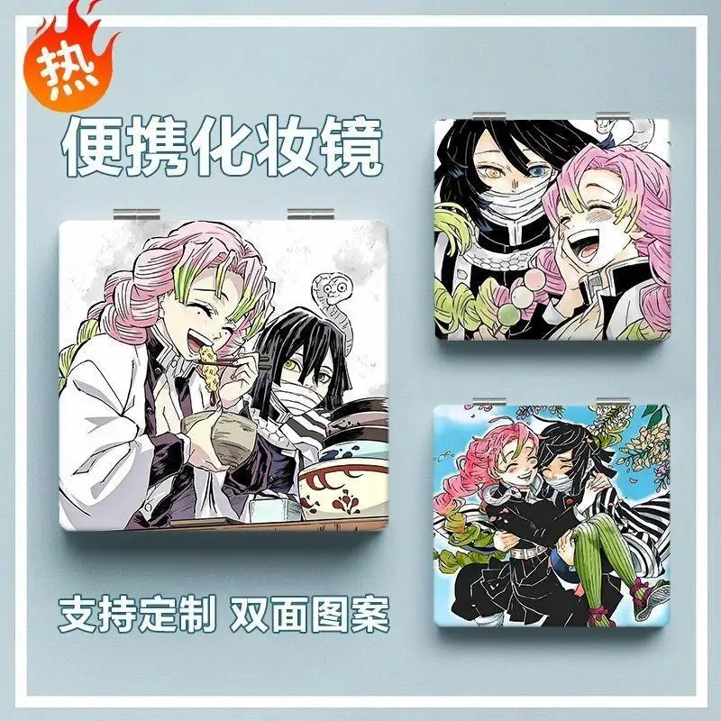 

Demon Slayer Anime Snake Love Couple Obanai Iguro Mitsuri Kanroji Portable Folding Double Sided Mirror For Women Makeup Travel