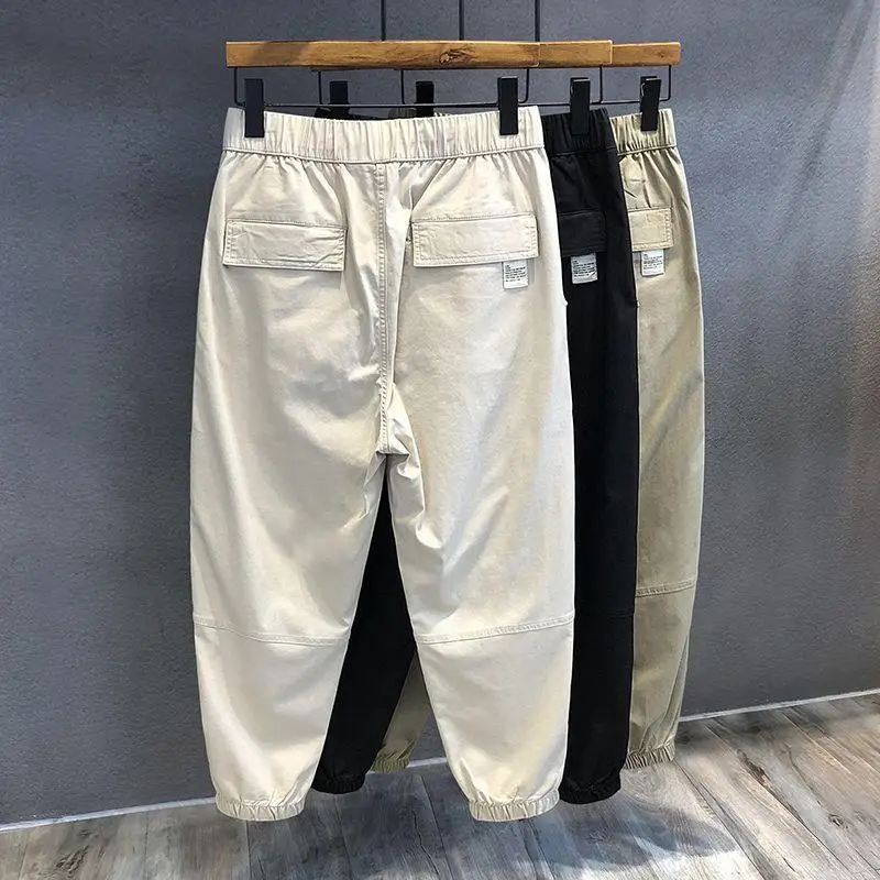 

Loose Fit American Retro Workwear Trousers for Men Summer Casual Slimming Harlan Pants with Drawstring Elastic Waist for Couples