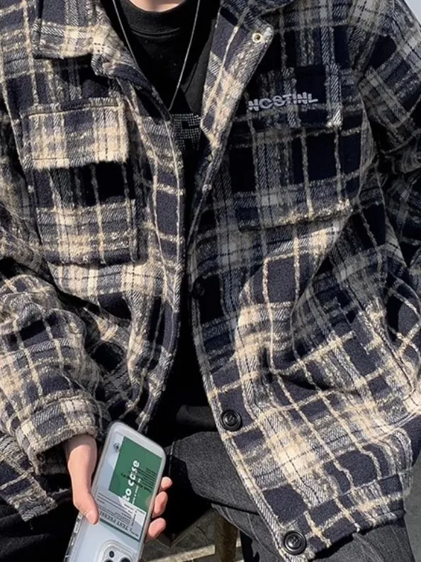 الرجعية الأمريكية منقوشة irt Jaet للرجال ربيع الخريف بدوره إلى أسفل طوق مطرزة العلامة التجارية العصرية طالب Haome الشارع الشهير #1