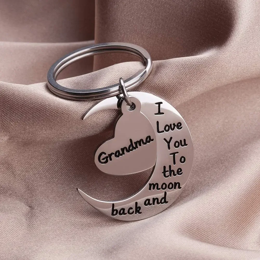 I LOVE YOU To The Moon and Back Grandma Key Chain Stainless Steel  Funny Weirdo Novel Accessories Pendant Gifts Fashion