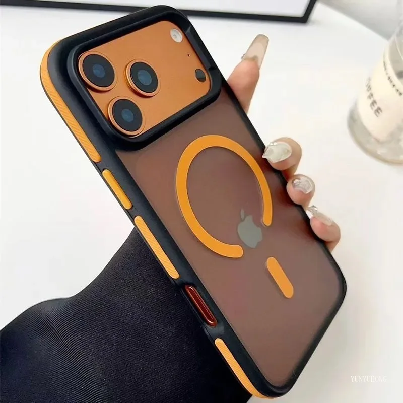 

New Bicolor Matte Frosted Magnetic Phone Case for IPhone 17 16 15 Pro 14 Plus 13 12 11 Pro Max Translucent Shockproof Hard Cover