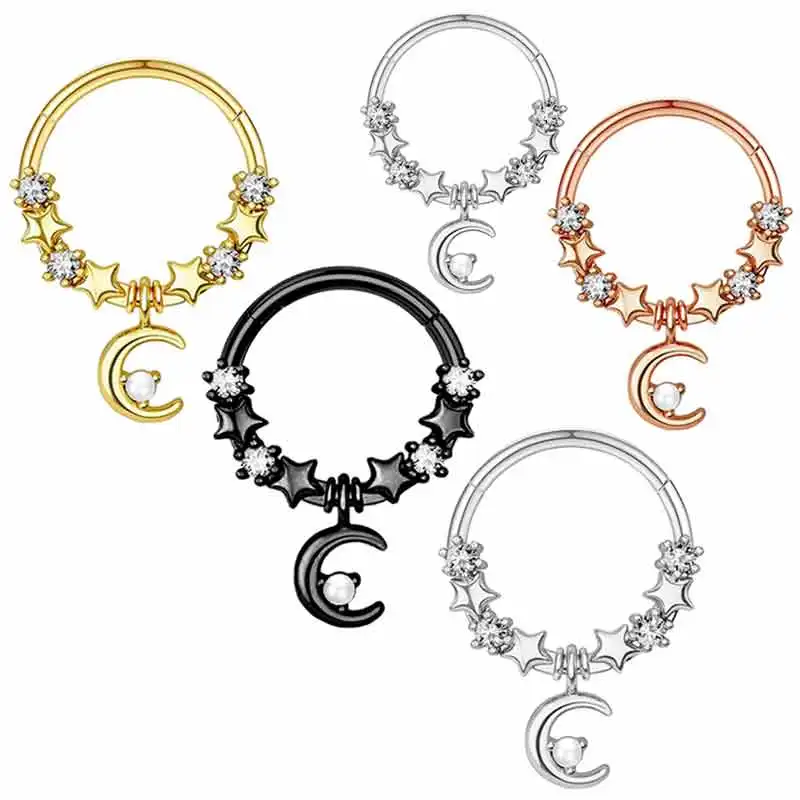 16G Nose Rings Hoops, Surgical Steel Earrings Tragus Septum Piercing CZ Clicker Septum Ring Hinged Segment Septum Conch Lip Cart