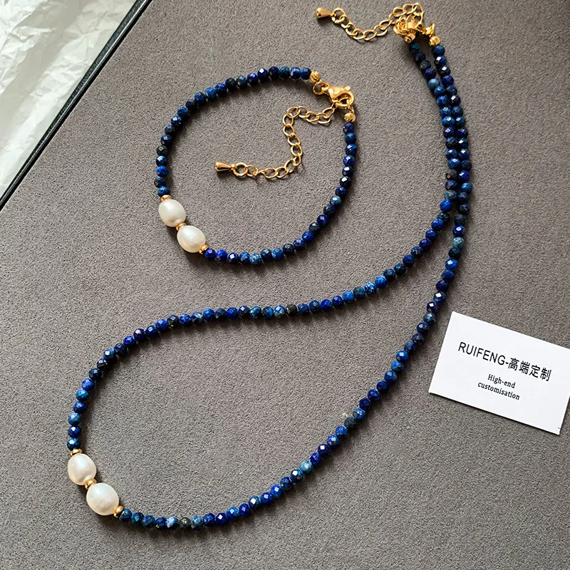 Natural Lapis Lazuli Beaded Millet Bead Extremely Fine Necklace for Women, Light Luxury Layered Blue New Collarbone Necklace