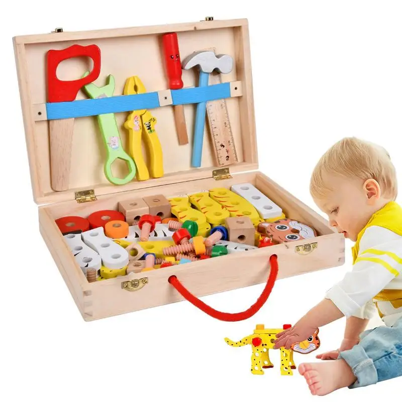 

Kids Repair Kit Pretend Play Woodworking Tool Kids Toys Realistic Wooden Toolbox Accessories Construction Playset For Easter