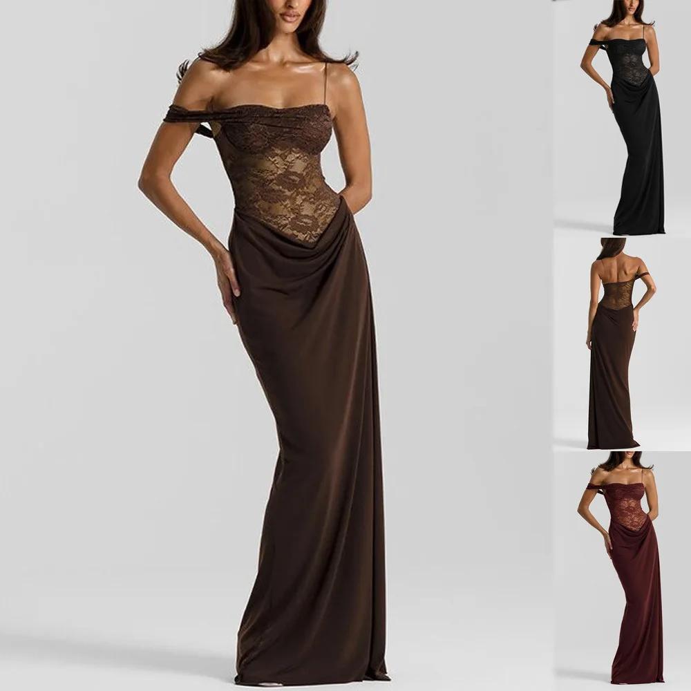 

European and American cross-border women's clothing 2026 summer new sexy hottie style long skirt suspender lace splicing dress