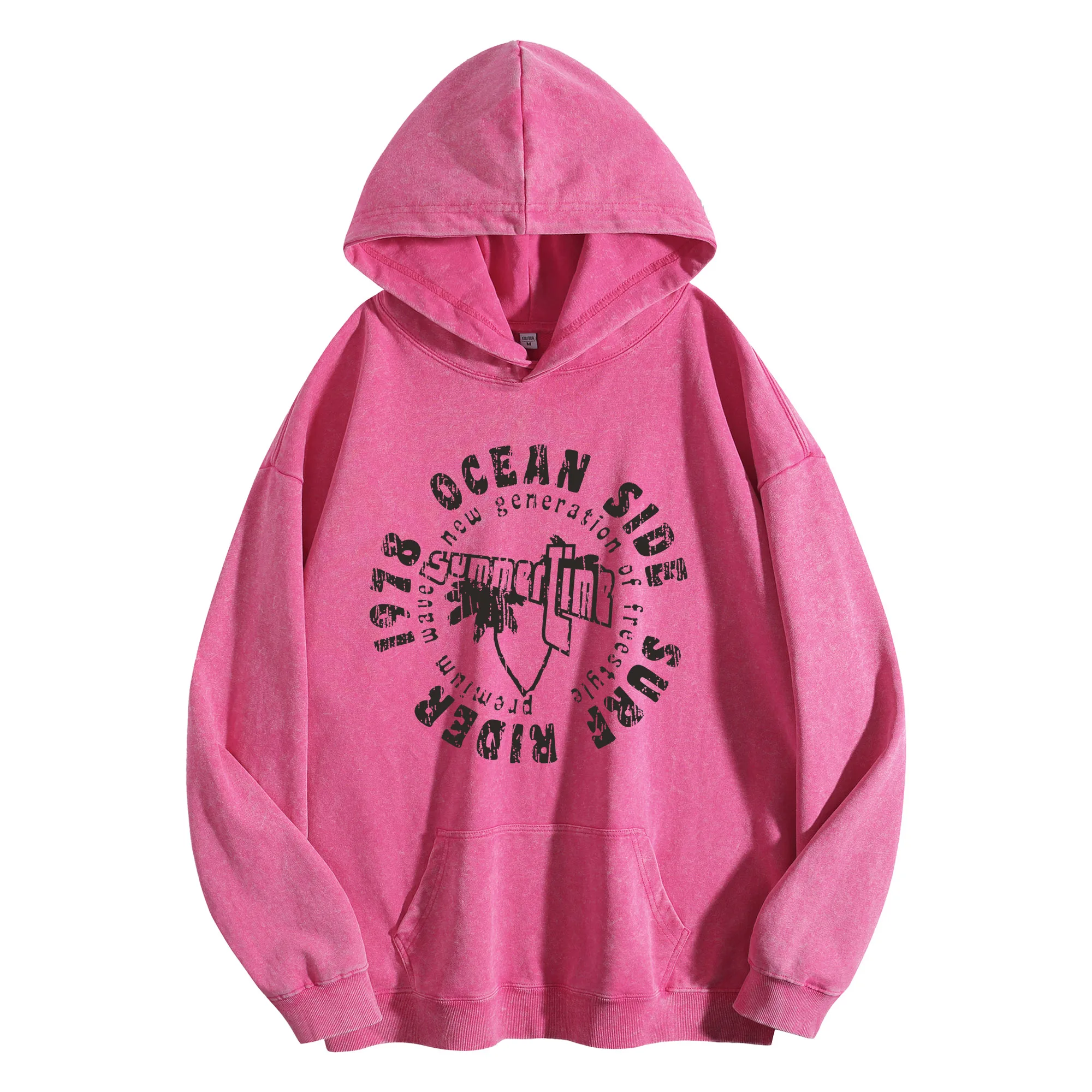 OCEAN SIDE طباعة جرافيك 400G خمر غسلها هوديي للجنسين المتضخم الشارع الشهير البلوز مجموعة الخريف/الشتاء