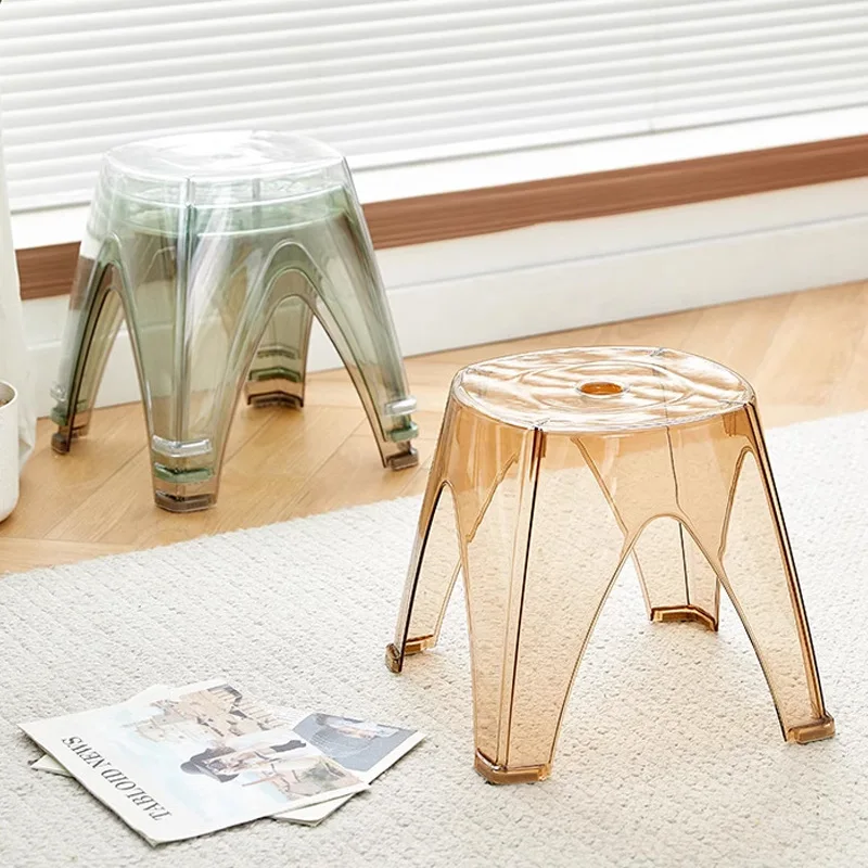 Household Leisure Transparent Plastic Stool Bathroom Children\'s Stackable Stools Thickened Tea Table Small Bench