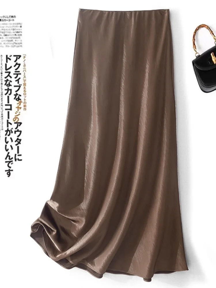 

Юбка из ацетата атласа с высокой талией в стиле ретро, женская весенне-осенняя модная юбка миди длиной с запахом