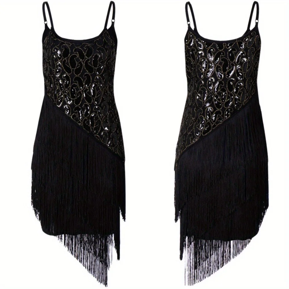 Jaren '20 Vintage Fringe Jurk Feest Spaghetti Jurk Korte Latin Dans Jurk