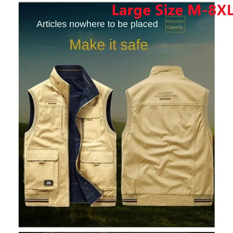 

Motorcyclist Vest Vests for Men Mountaineering Work Multi Pocket MAN Winter Men's Sleeveless Outdoor Leather Jacket Denim Safety