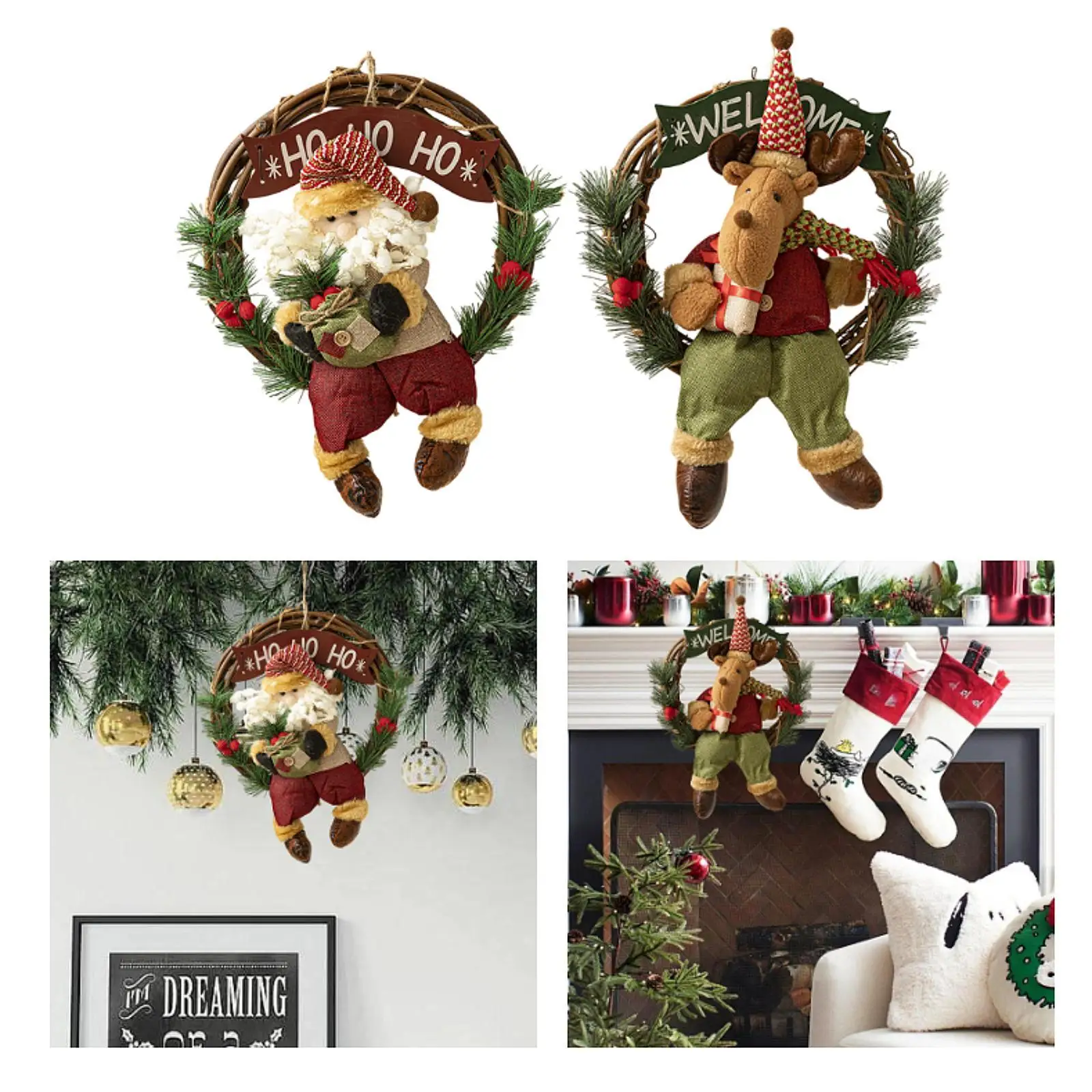 

Front Door Christmas Wreath Sign Pendant Cartoon for Indoor Outside Backdrop
