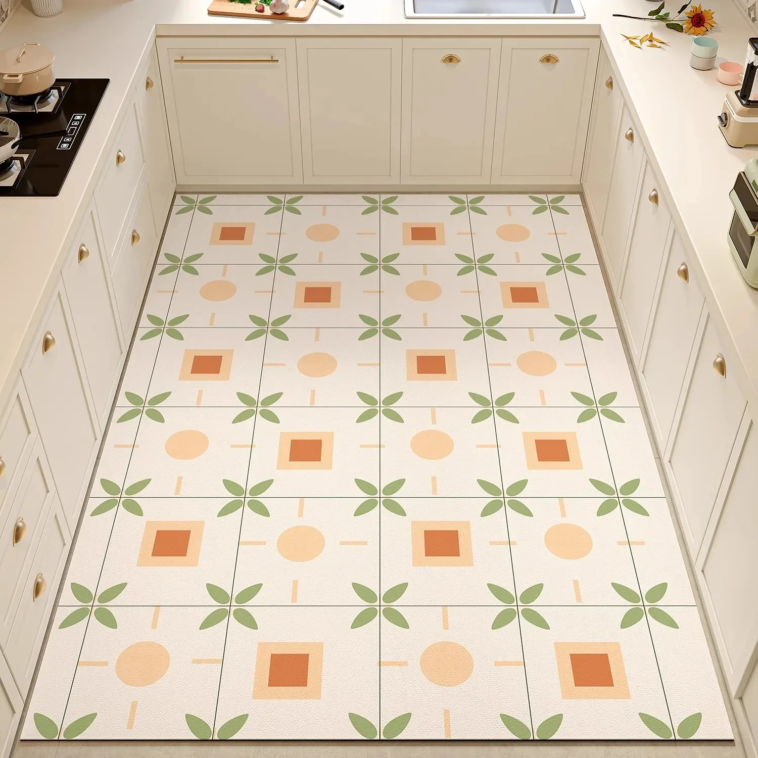 Kitchen Floor Mat Waterproof Oil-proof PVC Leather Carpet Floral Rug Non-slip Foot Mats Large Size Balcony Rugs Home Decor Ковер