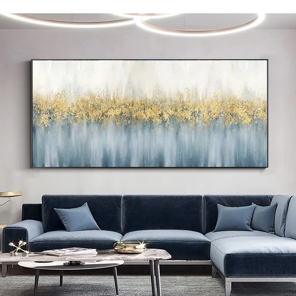 

Horizontal Modern Abstract Golden Wall Art Handmade Texture Canvas Painting for Living Room Bedroom Decoration Abstract Painting