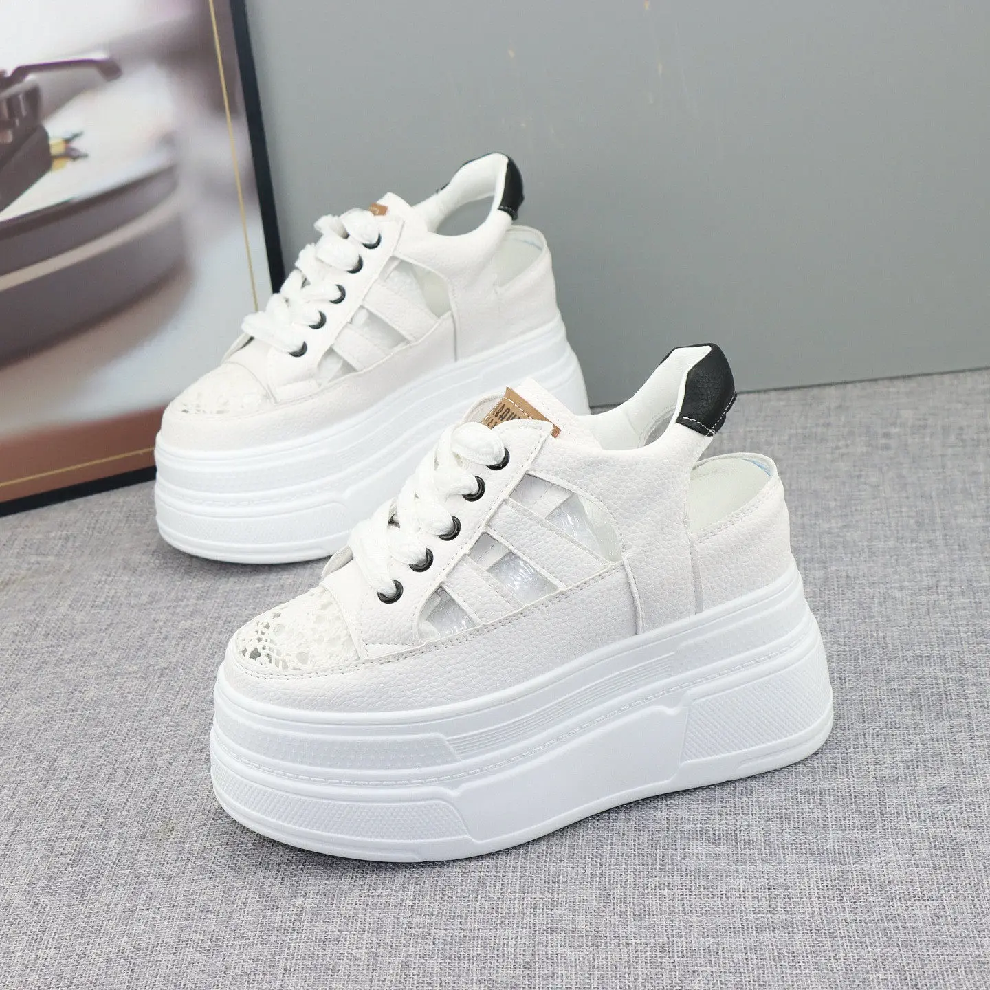 

Arrival Summer Platform White Sandals Women 12CM Hidden Heel Hollow Out Breathable Hole Shoes Anti-slip Daily Casual Sneakers