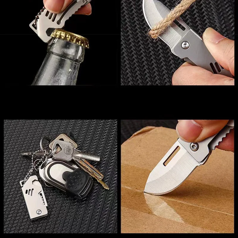 New Mini Folding Knife Stainless Steel Box Opening Knife D2 Steel Cannon Portable Sharp Folding Knife Key Hanging Chain