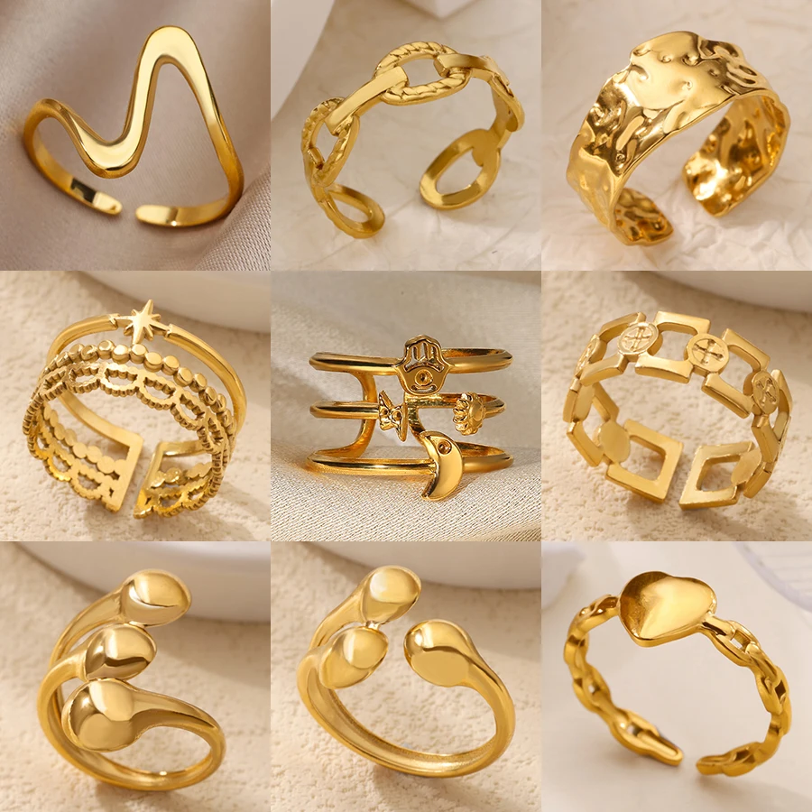 Einfache Edelstahl Geometrie Ringe Für Frauen Gold Farbe Offene Einstellbare Finger Ring Trendy Minimalistischen Stil Schmuck Geschenk