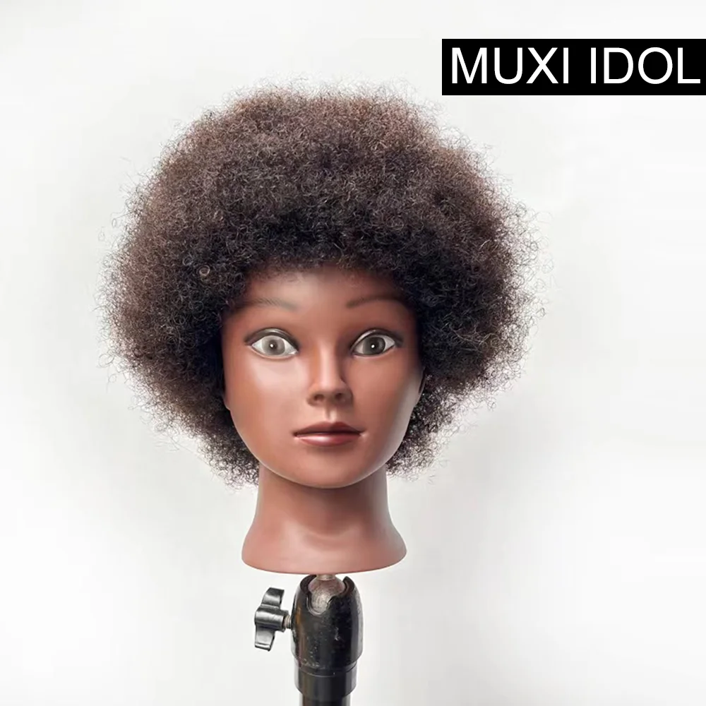 

MUXI IDOL Afro Mannequin Heads Brazilian Hair With 100% Real Hair Hairdressing Dolls Training Head For Practice Styling Braiding