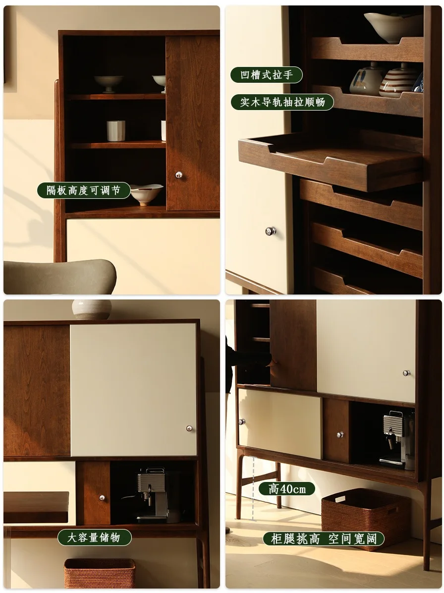 All solid wood high-leg display cabinet color matching retro medieval solid wood display storage cabinet