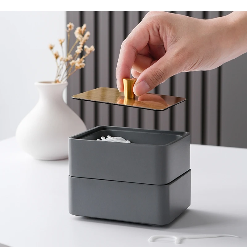 Resin Storage Box Toothpick Cotton Swab Stainless Steel Lids Home Square Earrings Jewelry Candy Containers